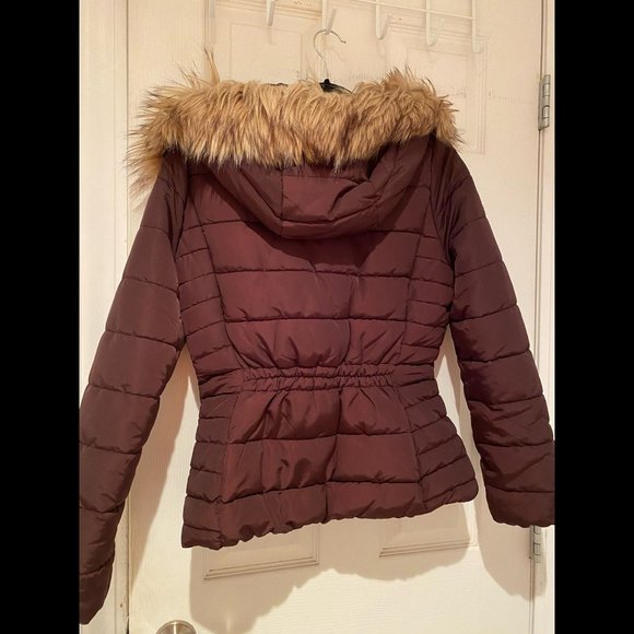 Plum Color Puffer Jacket Hour Glass Waist - Picture 2 of 3